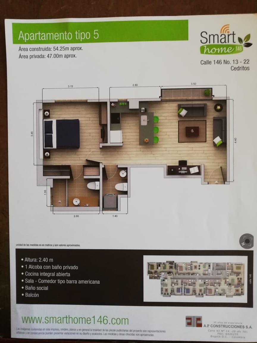 Apartamento en arriendo Caobos Salazar Apartamento en arriendo Caobos Salazar 54 m² - $ 2.001.800